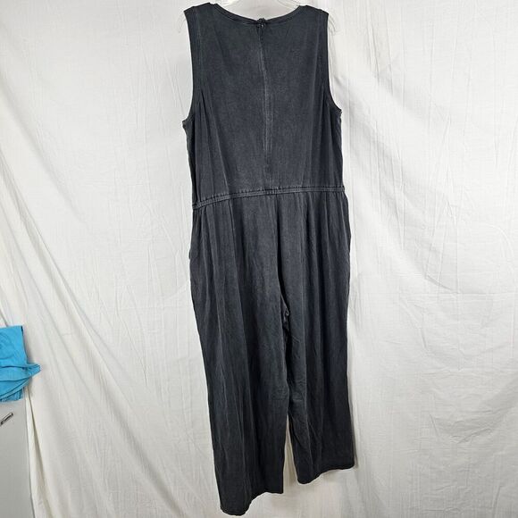 Eileen Fisher Size Large Graphite Tencel Stretch Drawstring Jumpsuit - Picture 6 of 8